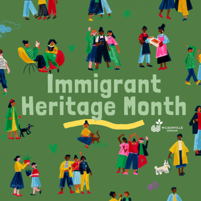 Image shows a graphic that reads Immigrant Heritage Month