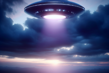 flying saucer in blue-purple sky
