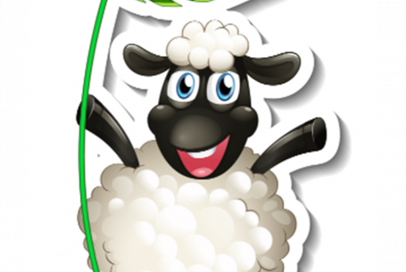 happy sheep holding a tropical frond leaf